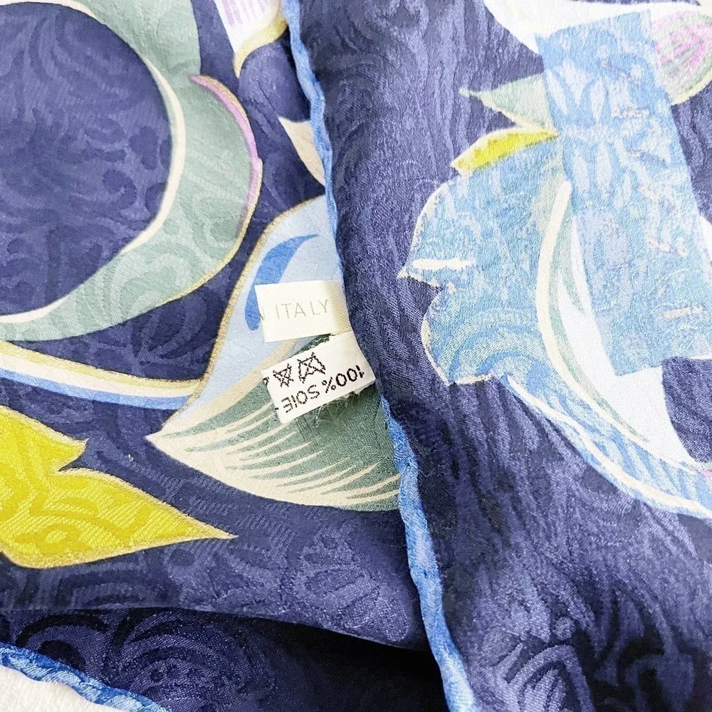 Lanvin Silk Patterned Scarf Raw Edge Detailing 100% Silk